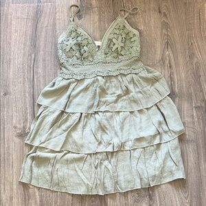 Rebellion Lace Tiered Mini Dress in Sage Green